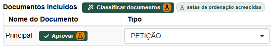 Tabela Documentos Incluídos com o botão Aprovar ao lado do documento Principal