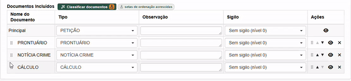 Anexos sendo reordenados por arraste na lista de documentos